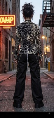 Passion Concept Jacket Womens M Lace Overlay Cheeta Mobwife Whimsigoth Glam Rock