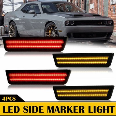 For 2008-2014 Dodge Challenger Front&Rear Bumper Side Marker Lights Lamp Smoked