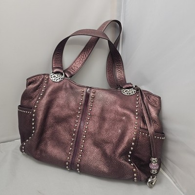Brighton Andie Shoulder Bag Purple Metallic Studded Heart Charm Tote Purse BL11