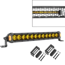 12/14" Amber Single Row LED Light Bar & Front Hidden Behind Grille Mount Bracket