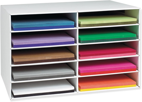 Almacenamiento de papel de construcción de 12" x 18", 10 ranuras, blanco, 17" H... - Imagen 10 de 12