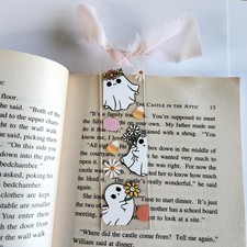 Ghosts Daisy Flower Bows Bookmark Clear Acrylic Coquette Bookish Gift For Her