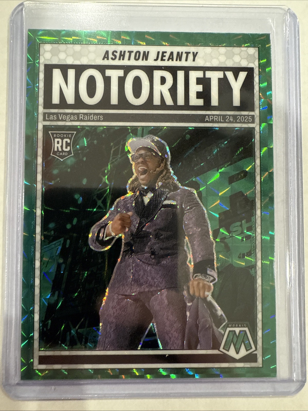 2025 Panini Mosaic - Notoriety Ashton Jeanty #18 Green Mosaic Prizm (RC)