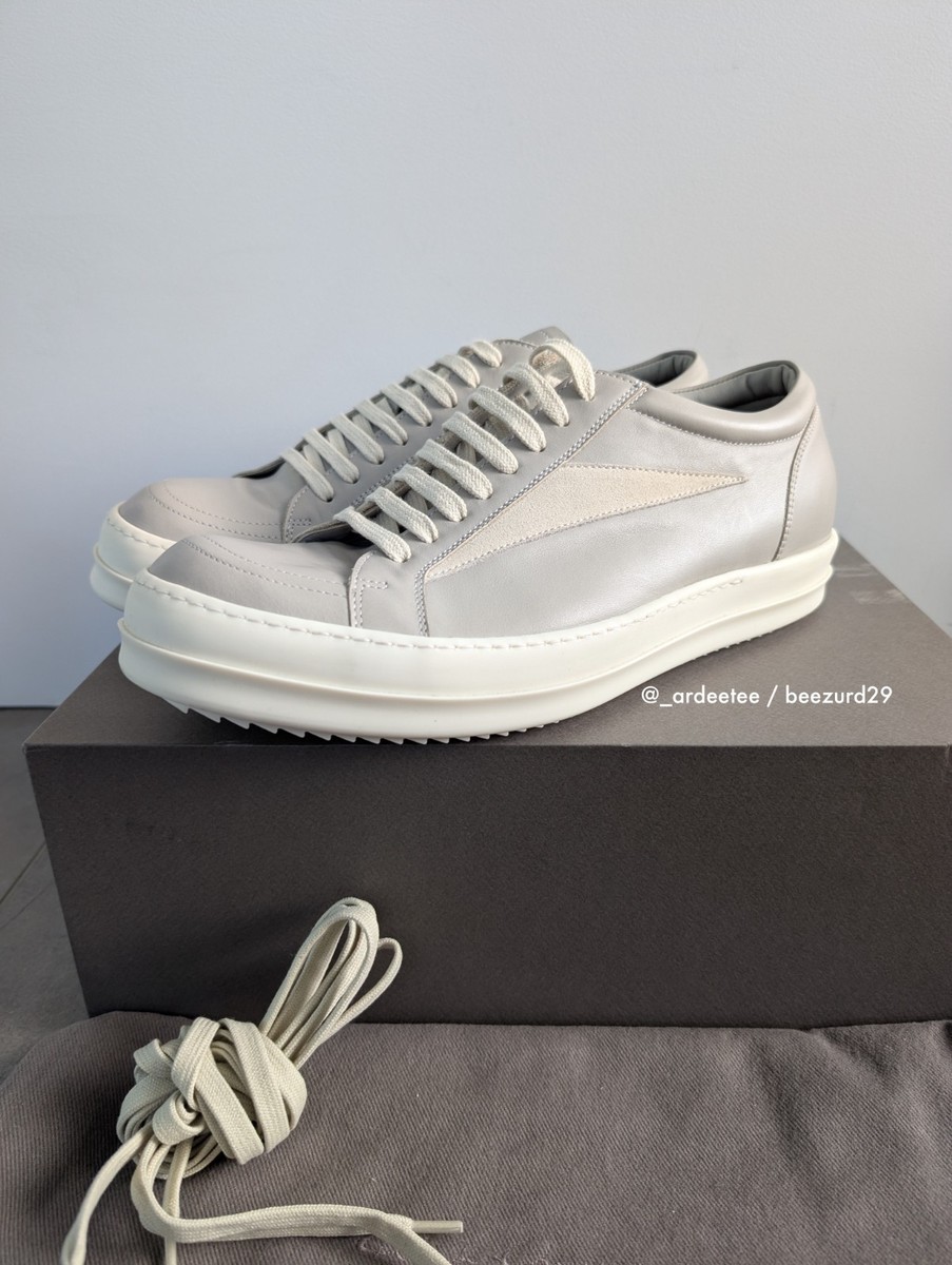 靴 Rick owens vintages low ss24 NEW* RICK OWENS LEATHER VINTAGE SNEAKERS LOW VANS SS24 (GRAY/PEARL