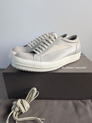 NEW* RICK OWENS LEATHER VINTAGE SNEAKERS LOW VANS SS24 (GRAY/PEARL