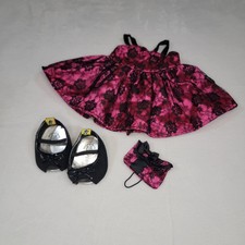 BUILD A BEAR DRK PINK SATIN BLACK FLOWER LACE DRESS SHOES OUTFIT