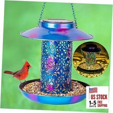 Solar Bird Feeder for Outdoors Hanging, Metal Wild Cardinals Garden 8"x8" Blue