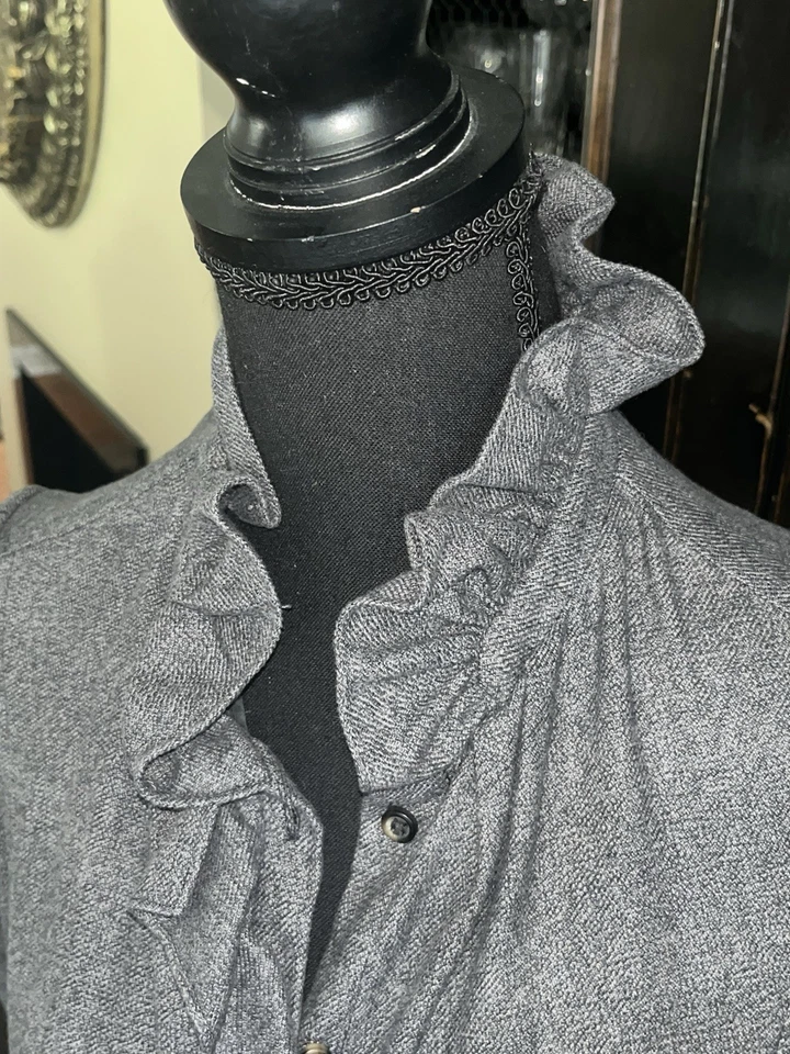 Isabel Marant Etoile Dules Ruffled Shirt Twill Mockneck Cotton Plaid Gray 40 8 - Image 4 of 4