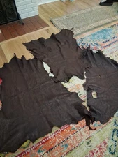 Real Leather Cowhide Sheep? Lamb ? - Medium Brown 3 Pieces .Soft, Thin.