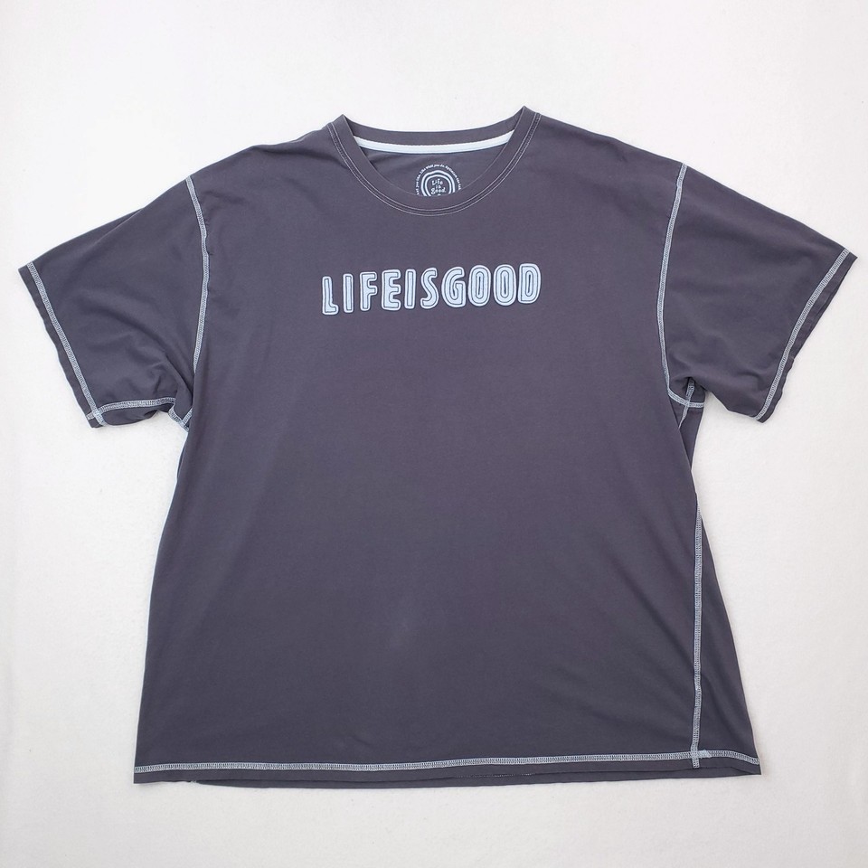 Life Is Good Shirt Womens 2XL Gray Graphic Tee Optimistic Slogan Cotton Front