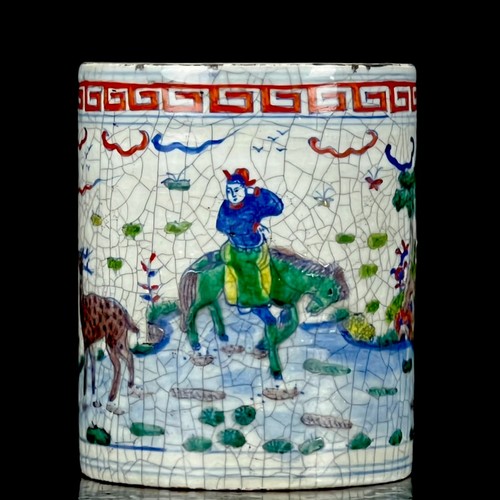 5.6" China antique doucai porcelain brush pot old Pottery pen container pot