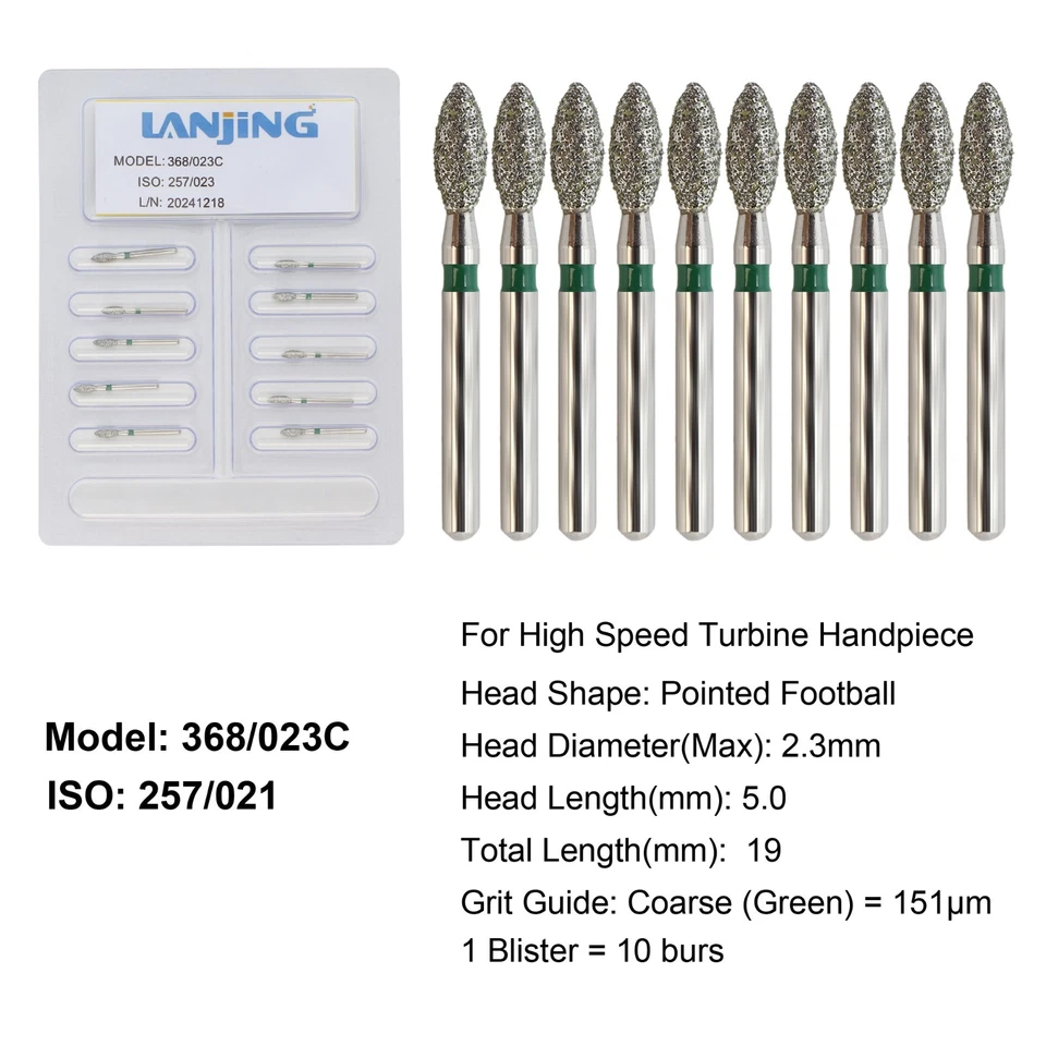 Dental Diamond Burs Football Bur FG Fine Coarse High Speed Friction Grip 368 379 - Image 2 of 4