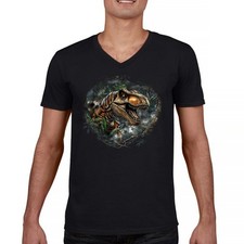 T-Rex Jungle V-Neck T-shirt Roaring Dinosaur Tropical Predator Jurassic Tee
