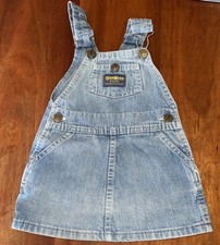 Vtg Oshkosh Vestbak Overall Jumper Dress Denim USA Classic 90s 2T Pockets