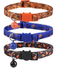 3 Pack Halloween Cat Collar Breakaway with Bell,Pumpkin Collars for Cats
