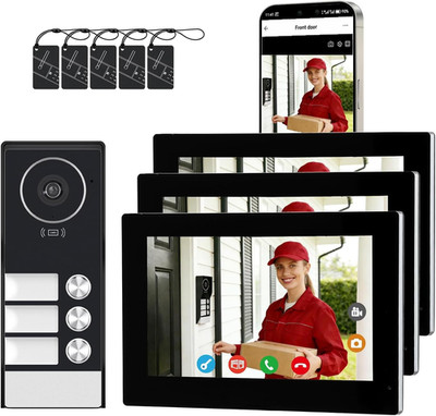 3 Units Apartment Video Intercom System,House Video Intercom. Wired Video Doorbe