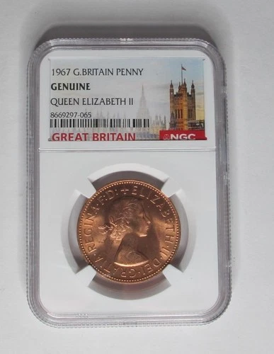 1967 Great Britain Penny * Queen Elizabeth II * NGC Genuine * No Reserve