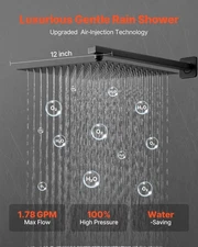 VEVOR Shower Faucet Set,Rainfall Bathroom Shower System with 12-Inch Square Rain