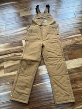 Carhartt Duck Bib Overalls Brown Loose Fit M Tall Insulated Workwear