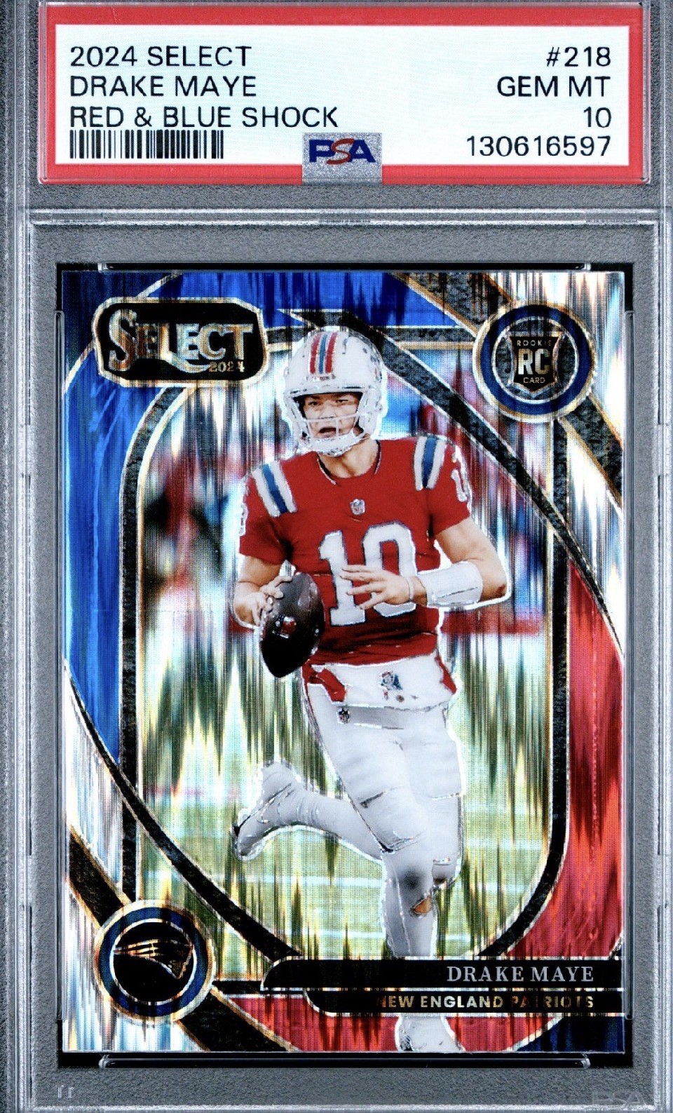 2024 Panini Select - Club Level Drake Maye #218 Red & Blue Shock Prizm (RC)