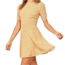 NWOT REFORMATION Dress 2 Yellow Floral Crepe Fit&Flare Short-Sleeve Mini”Gracie”