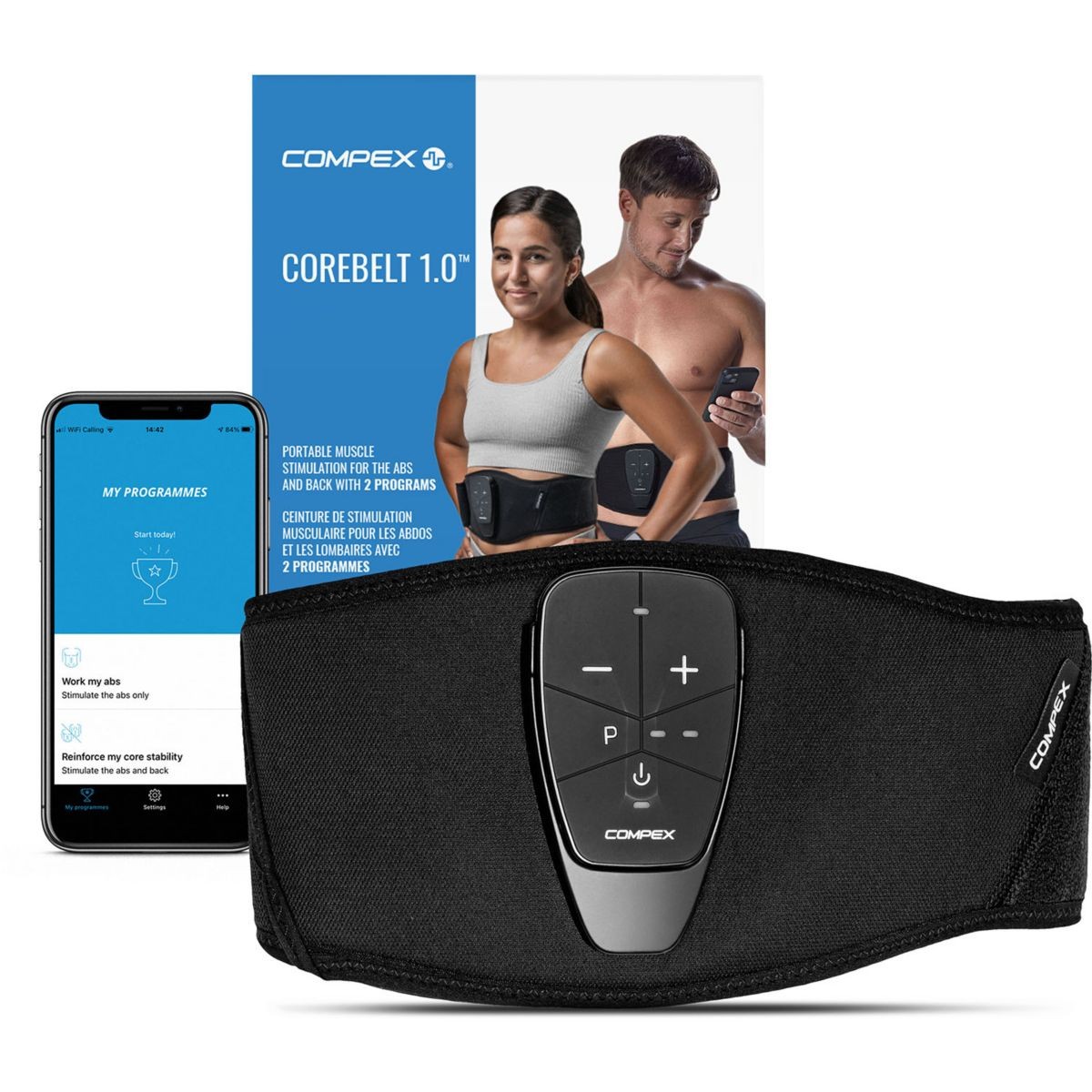 Ceinture Compex Corebelt 1.0 stimulation simultanée abdos et lombaires L/XL