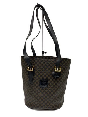 Celine Tote Bag Old Macadam Bucket Leather BRW Total Pattern Shoulder Twist