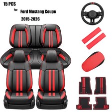 15 Pcs Car Interior Seat Coversfloor Mats For Ford Mustang Coupe 2015-2026 Red