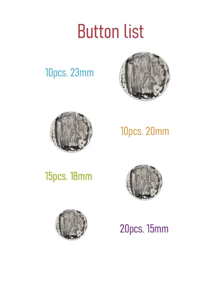 55pcs Vintage Textured Silver Shank Buttons 4-Size Sewing Kit for Clother Repair - Image 2 of 4