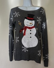 TIPSY ELVES Small Sequin Snow Day Snowman Snowflake Christmas Sweater Not Ugly