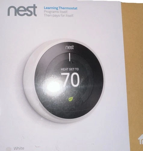 Google Nest 3rd Gen Learning Thermostat With Logo White T3017US New Sealed