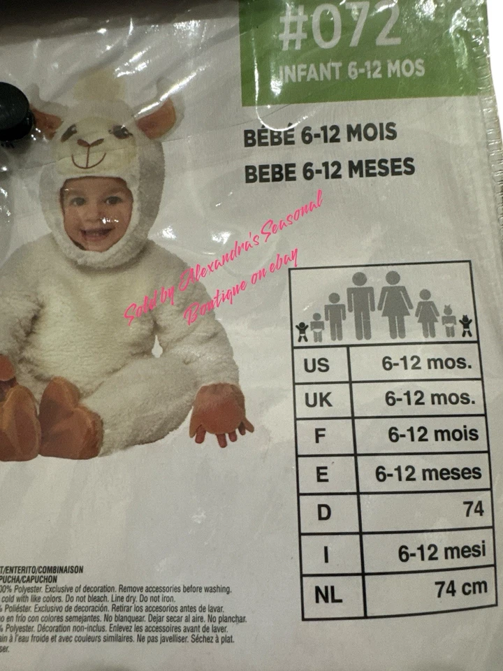 Adorable Llama Bebé Halloween Disfraz Talla 6-12 Meses Nuevo Mono Capucha Botines Foto 4 de 4