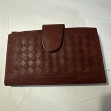 Vintage Top Grain Genuine Cowhide Wallet Maroon Red Check Book Wallet New