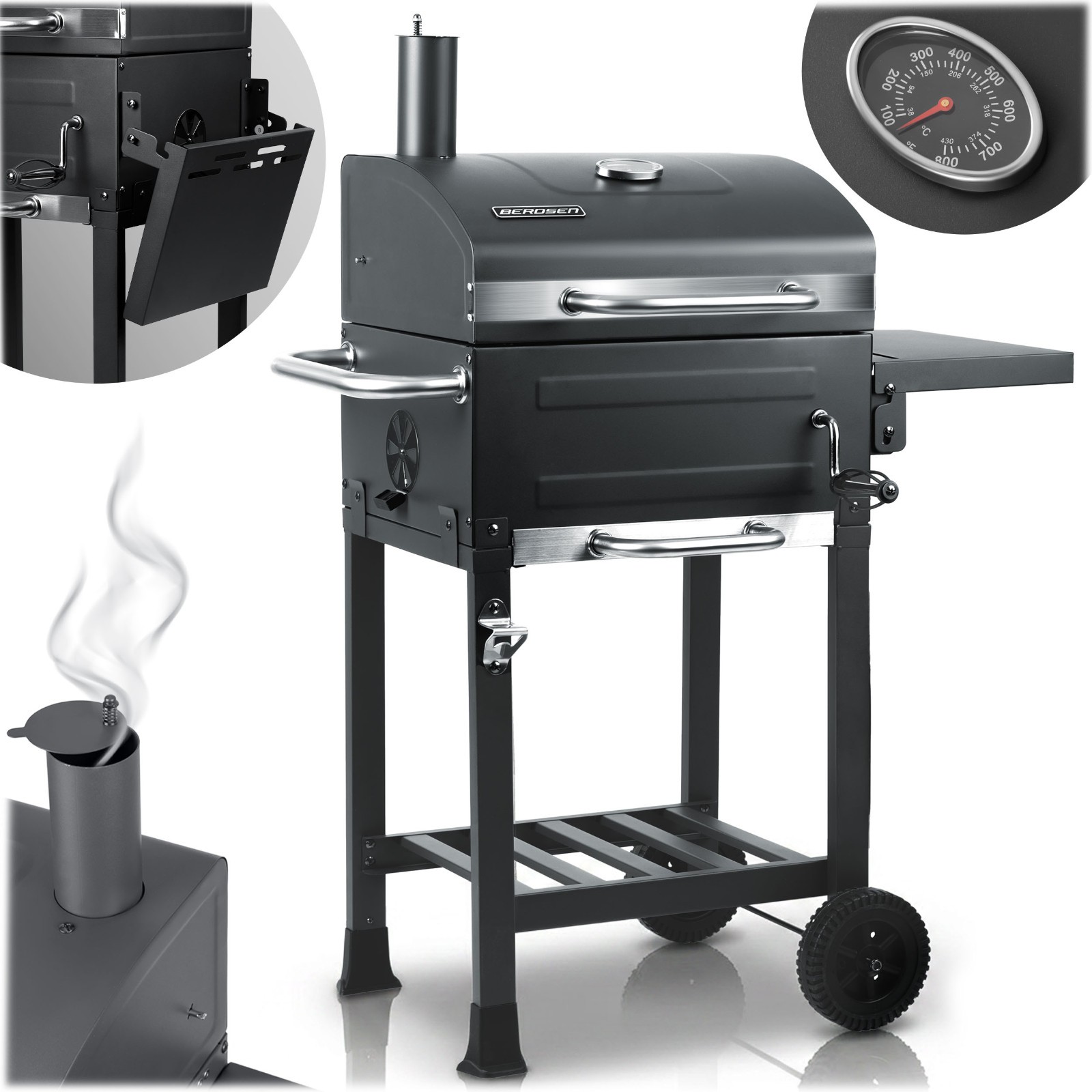 BERDSEN BBQ Holzkohlegrill Gartengrill Grill Räuschergrill mit Deckel und Kamin
