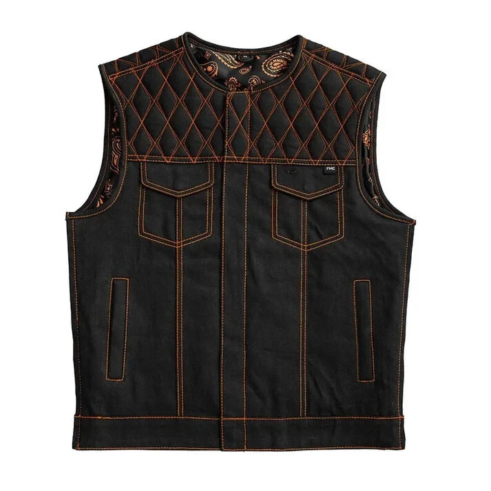 Denim Biker Vest, Hunt Club Leather Builder Diamond Quilted Custom Biker Vest,