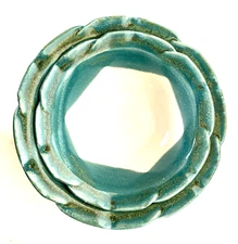 Art Pottery Pair Nesting Bowls by Janet Rodriguez in Green & White, 10+" and 8+"