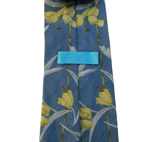 Tommy Bahama Necktie Linen Blend Handmade USA Made Blue Yellow Floral Tropical - Picture 3 of 8