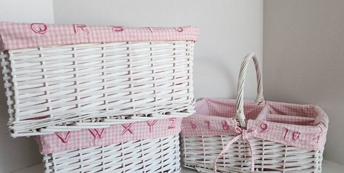 white wicker baskets with pink liner Storage Organizer Set Of 3 - Picture 18 of 23