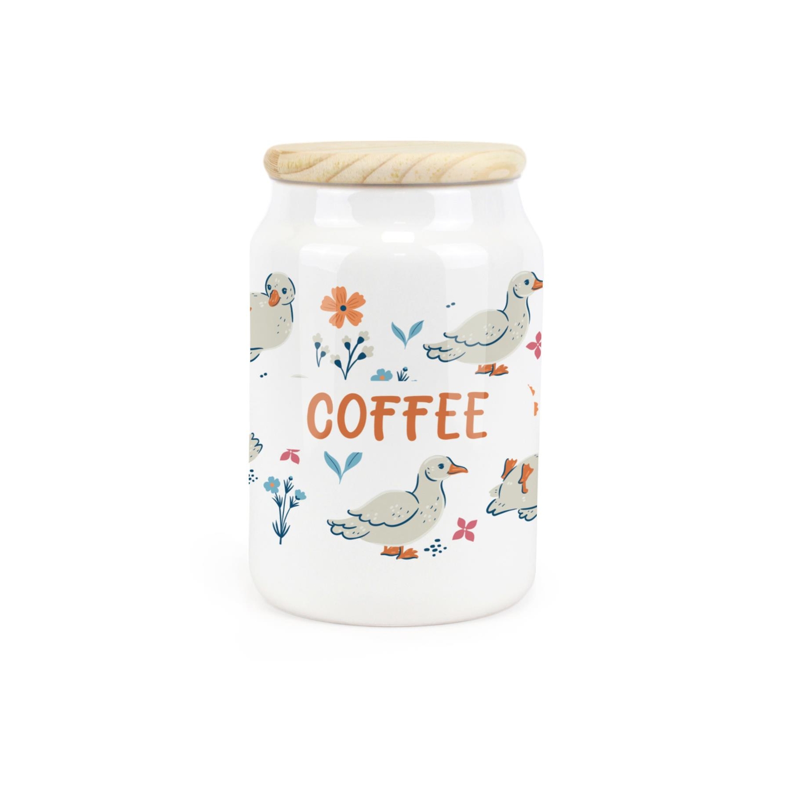 Ceramic Tapered Ducks & Flowers Canister - Coffee Storage Container