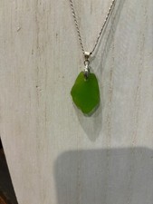 Light Green Sea Glass Pendant with 18" 925 Sterling silver Chain