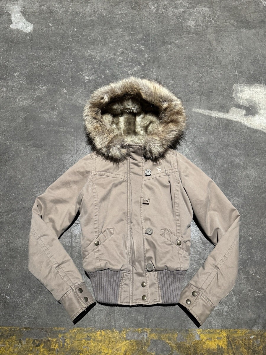 トップス abercrombie&fitch fur zip parker y2k gal Vintage Y2K Abercrombie And Fitch Women's Fur Lined Jacket