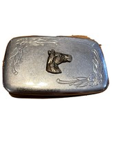 VTG Silver Tone Horse Head Metal Belt Buckle 3D Rectangle 3.25  
