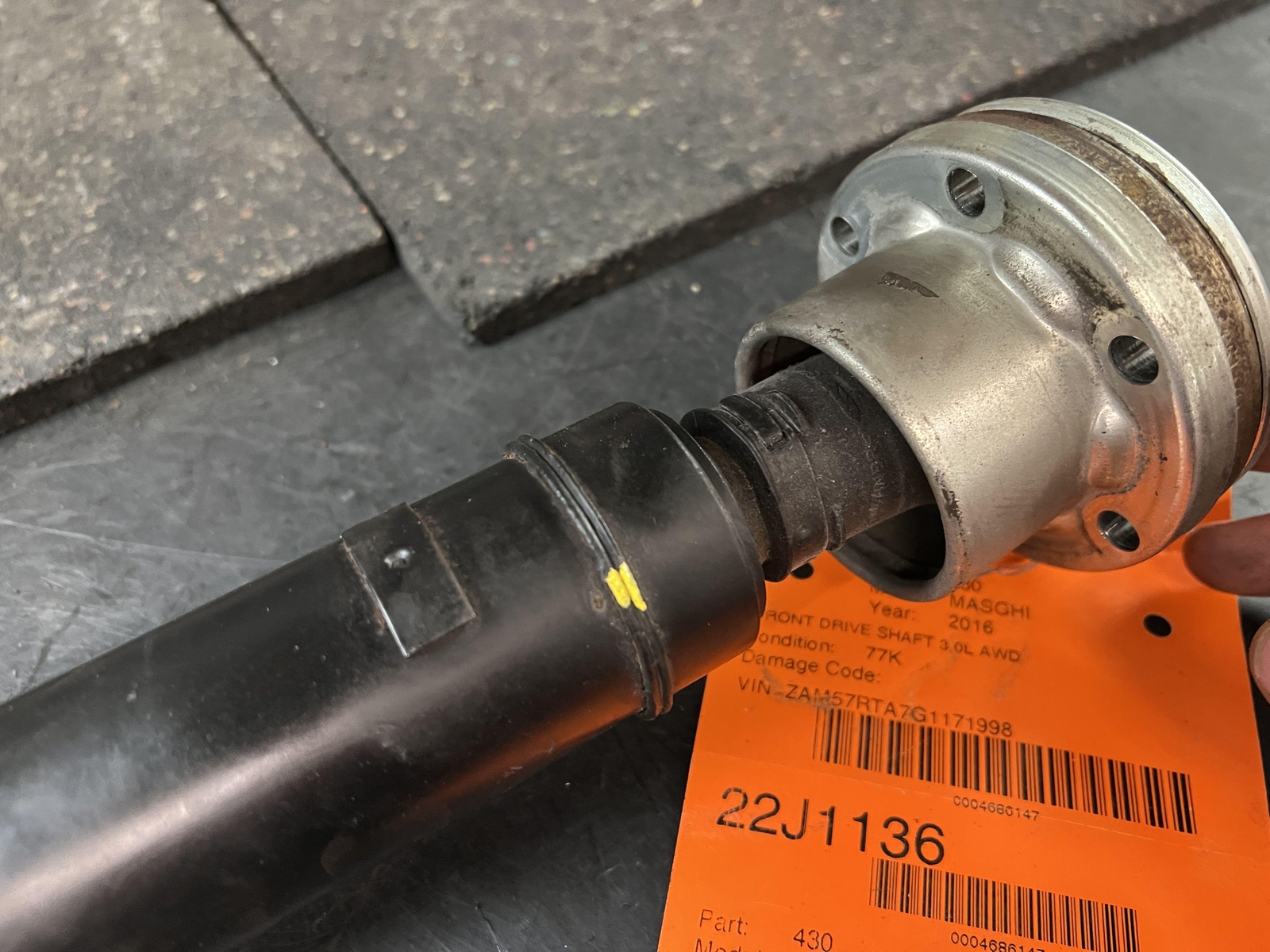 14-17 MASERATI GHIBLI 3.0 AWD FRONT DRIVE SHAFT W-W:17.5" 6700085480