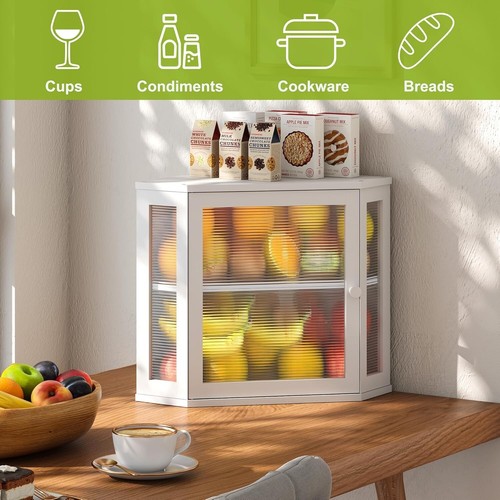 Stylish Corner Bread Box with Acrylic Door - Medium Size, Food-Grade Bamboo - Picture 8 of 9