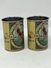 lot of 2 DEEP EDDY Lemon VODKA Tin Can Cups Pin Up Style Man Cave Barware NEW!!