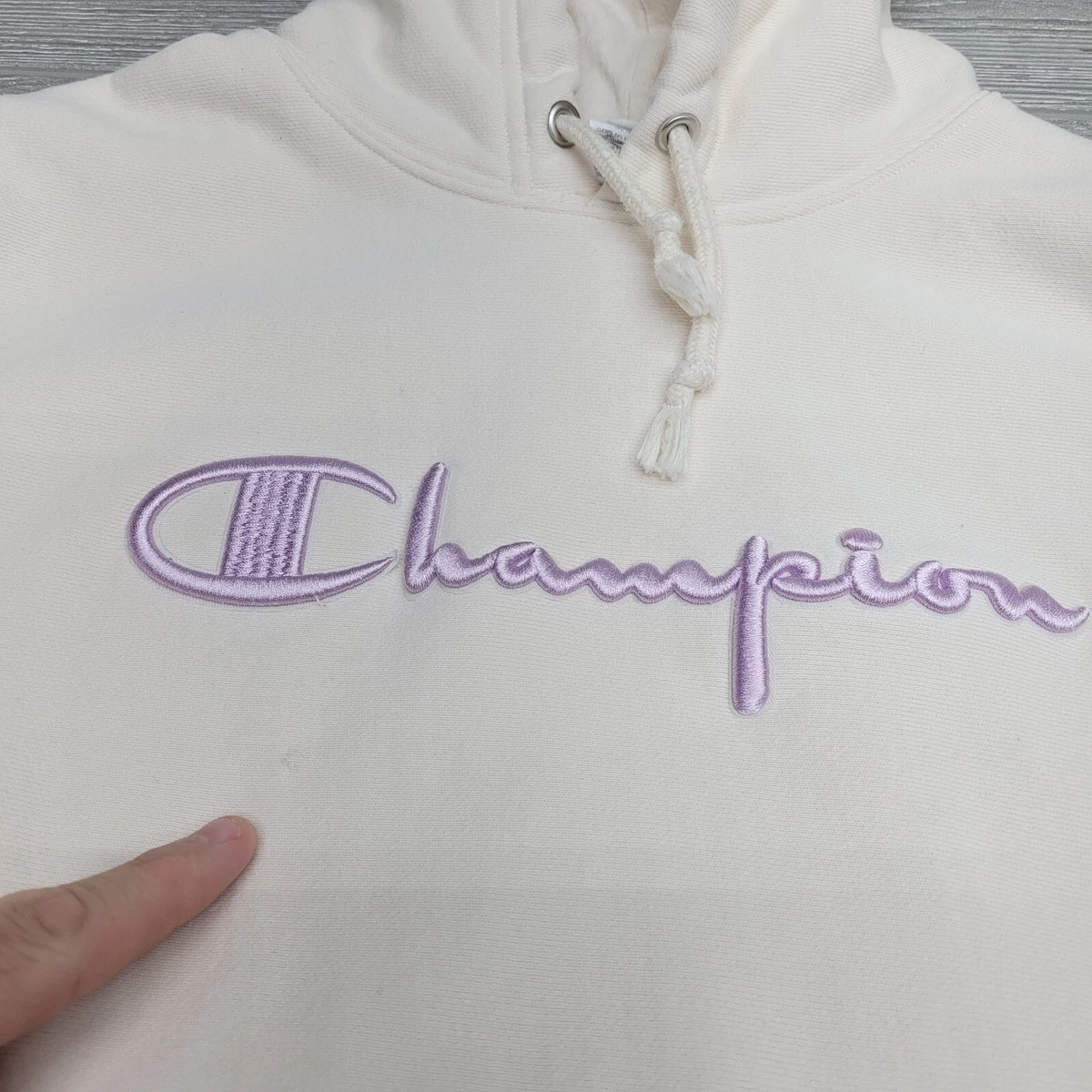 Champion Reverse Weave Ivory Logo Hoodie Sweatshirt Size Medium | eBay