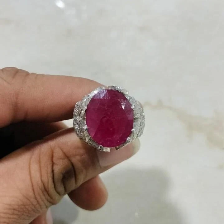 935 Silver Simulated 9.50 TCW Oval Ruby & Round Sapphire Dome Ring For Woman - Image 3 of 4