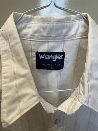 Wrangler Mens XL Western Shirt Long Sleeve X-Long Tails White Pink Stripe Snaps - Picture 3 of 12