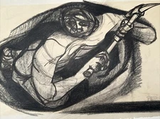 WALTER PEREGOY PAINTING DRAWING WORKER MAN INDUSTRIAL PICKAXE MID CENTURY CUBISM