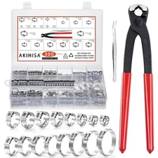 AKIHISA 300pcs 16 Sizes Single Ear Hose Clamps 5.3-36.1mm Stainless Steel_304...